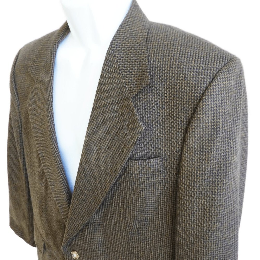 Mens Wool Houndstooth Blazer Sport Coat Brown Two Button Non Vented Lined 46R